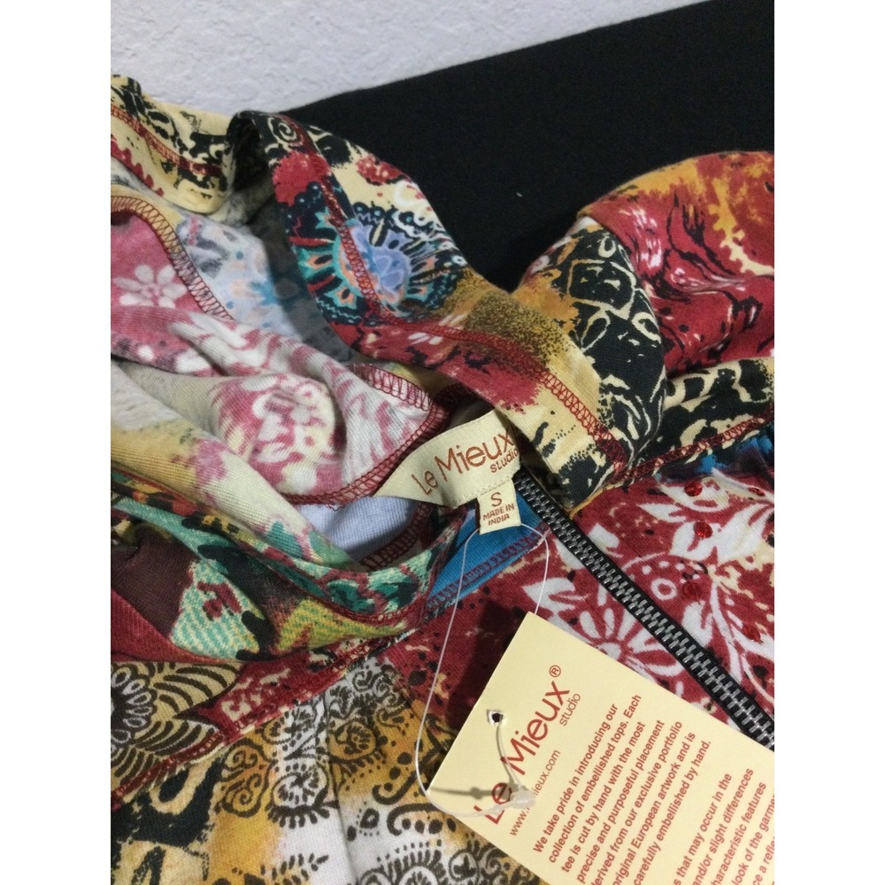Le Mieux Studio Patchwork Zip Up Hoodie Jacket Abstract Colorful NWT size S - Picture 6 of 9